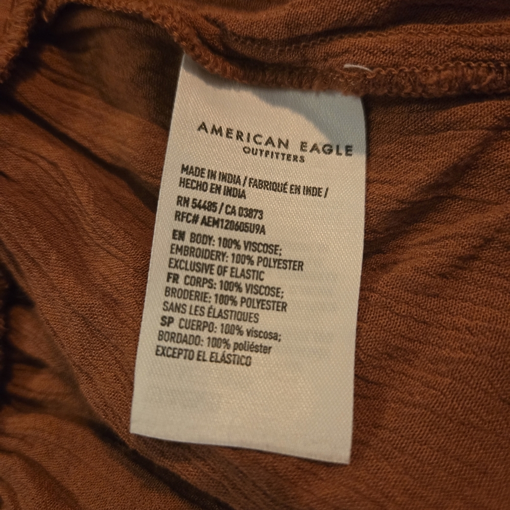 American Eagle Orange Small Cropped Embroidered Peplum Boho Tank Top - Picture 7 of 9